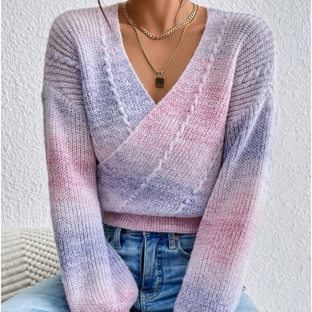 New ombre knit wrap crossover sweater - Picture 6 of 6